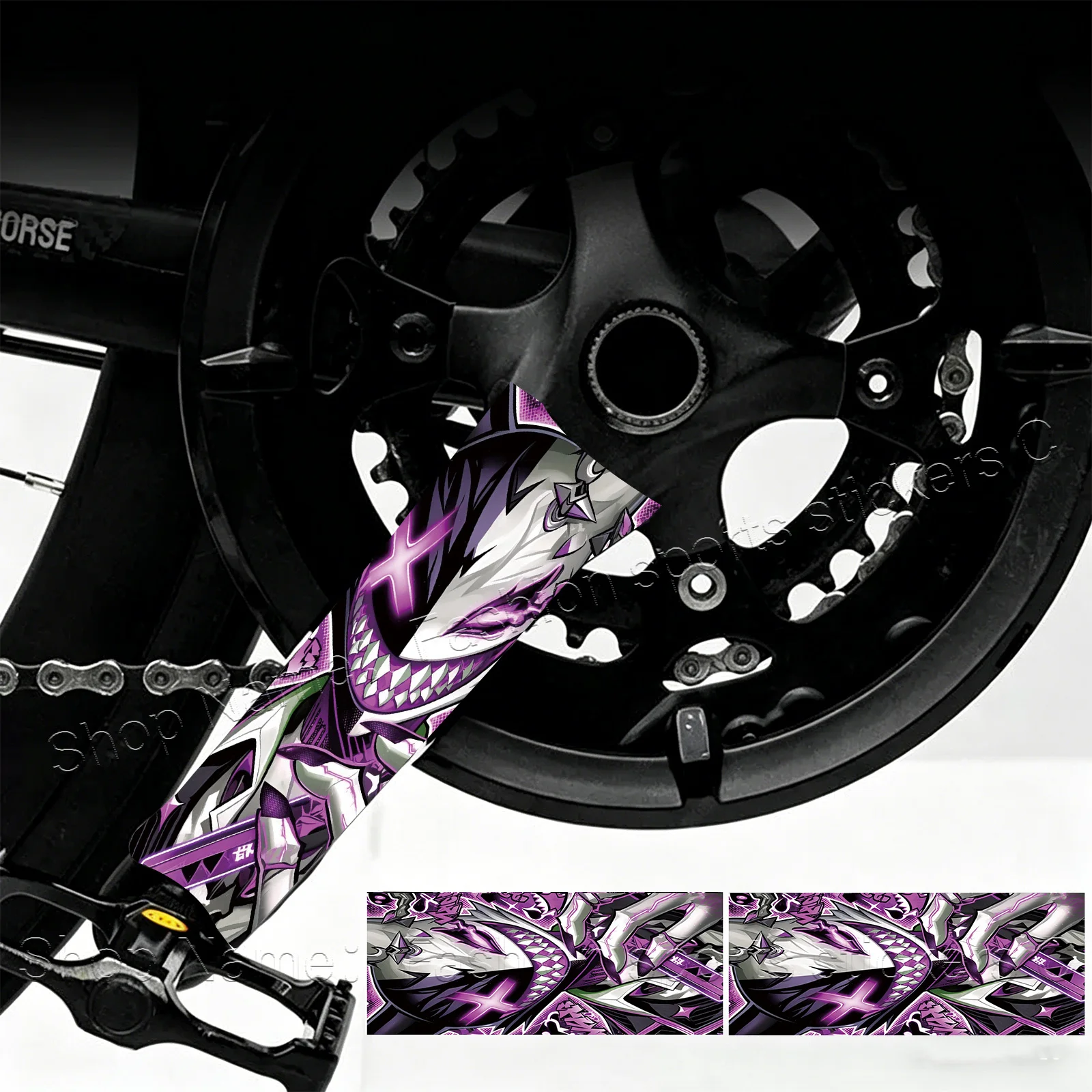 1pair Purple Anime Demon Bike Crank Arm Stickers, Waterproof Vinyl Decals For Mountain & Road Bicycles