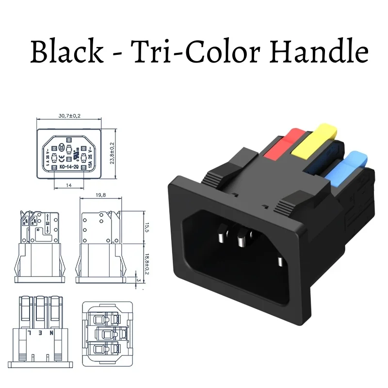 2pcs AC 3 Pin Quick Connect Socket Solderless Fast Wiring Push-in Power Socket Charging Male Plug Snap-fit 3-pin