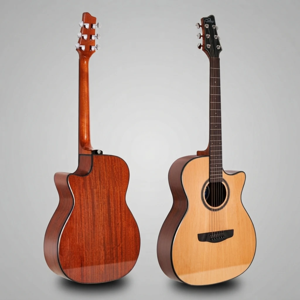 Cutaway Folk Acoustic Guitar,Solid Spruce Top Walnut Back Side,Gloss Cutaway Body For Beginner Intermediate Daily Practice