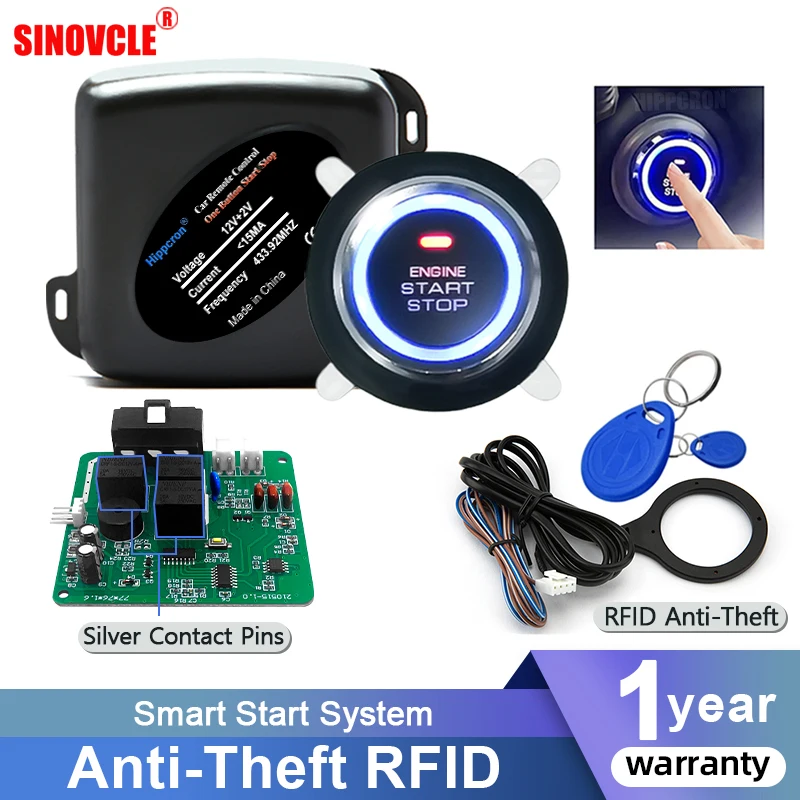 Sinovcle Car Alarm Remote Control PKE Car Keyless Entry Engine Start Alarm System Push Button Remote Starter Stop Auto