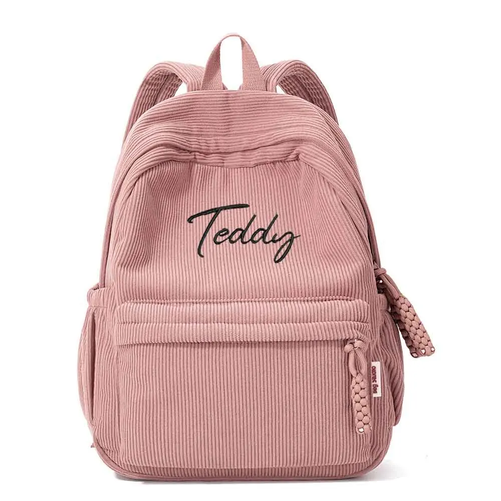 Any Name Corduroy Bag,Personalized Unique Casual Striped Velvet Bag,Casual Large Capacity Backpack, Embroidered School Gift Bag