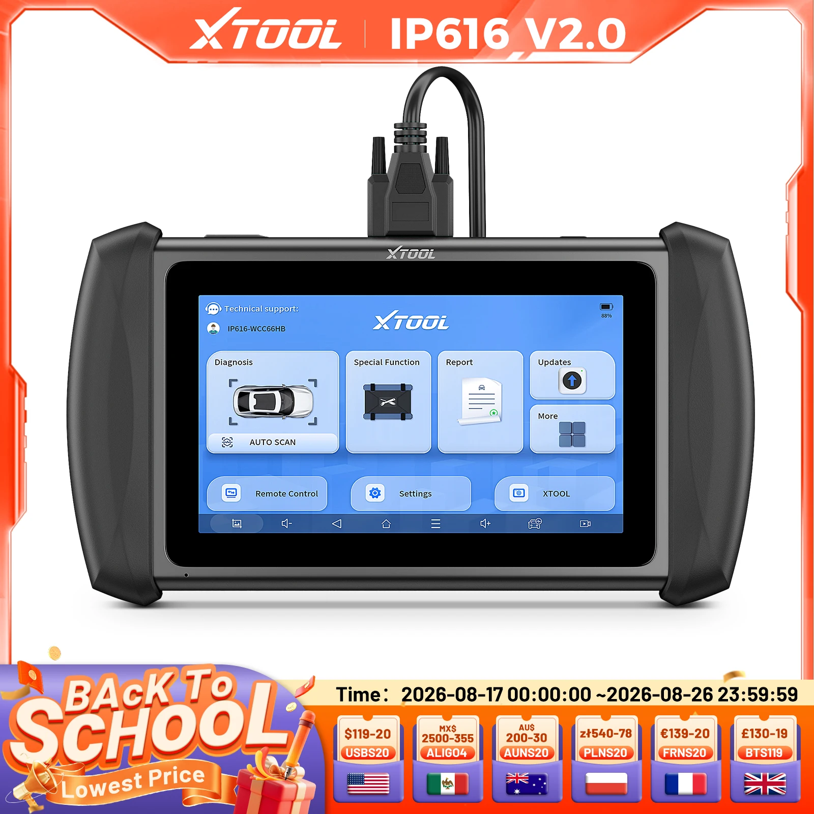 Lifetime Free Update XTOOL Inplus IP616 V2.0 Automotive Scanner Key Programmer BI-direction Diagnostic Tool with 34+ Resets FCA