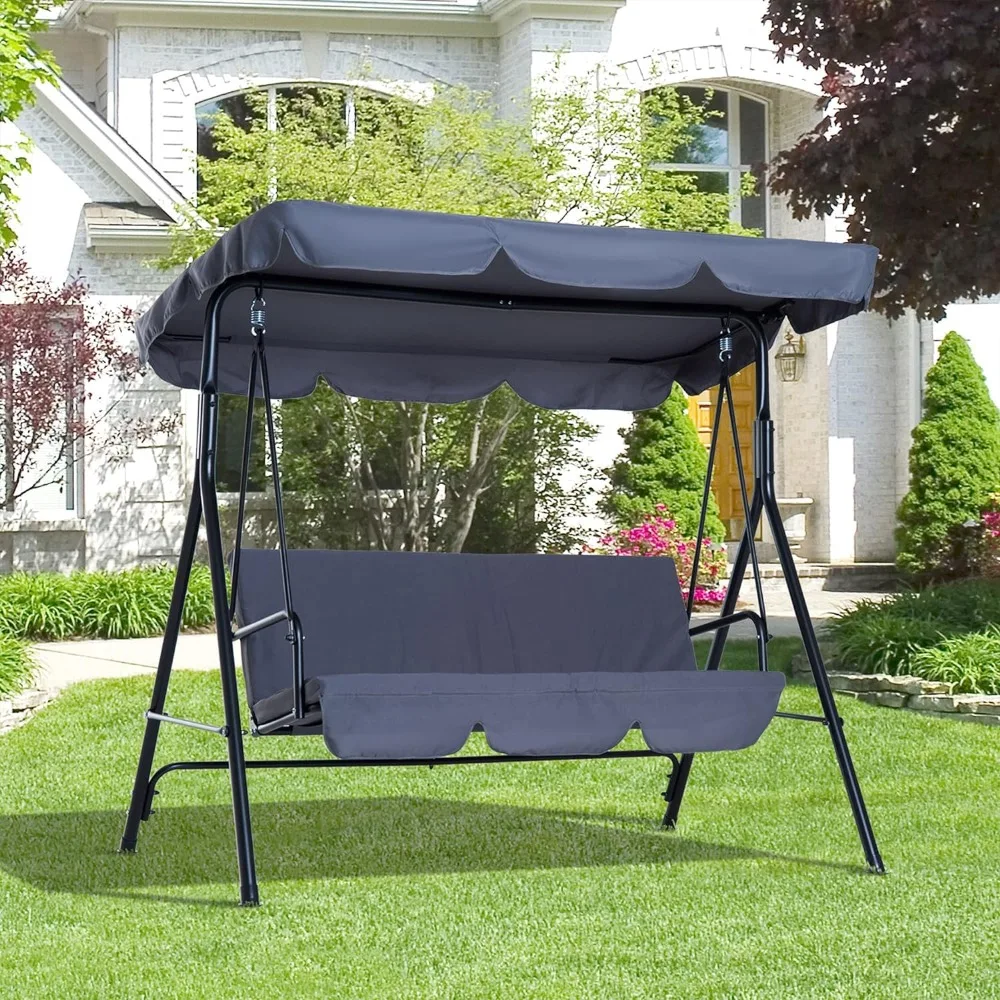 

3-Seat Outdoor Patio Swing Chair with Removable Cushion, Steel Frame Stand and Adjustable Tilt Canopy for Patio, Patio Swings