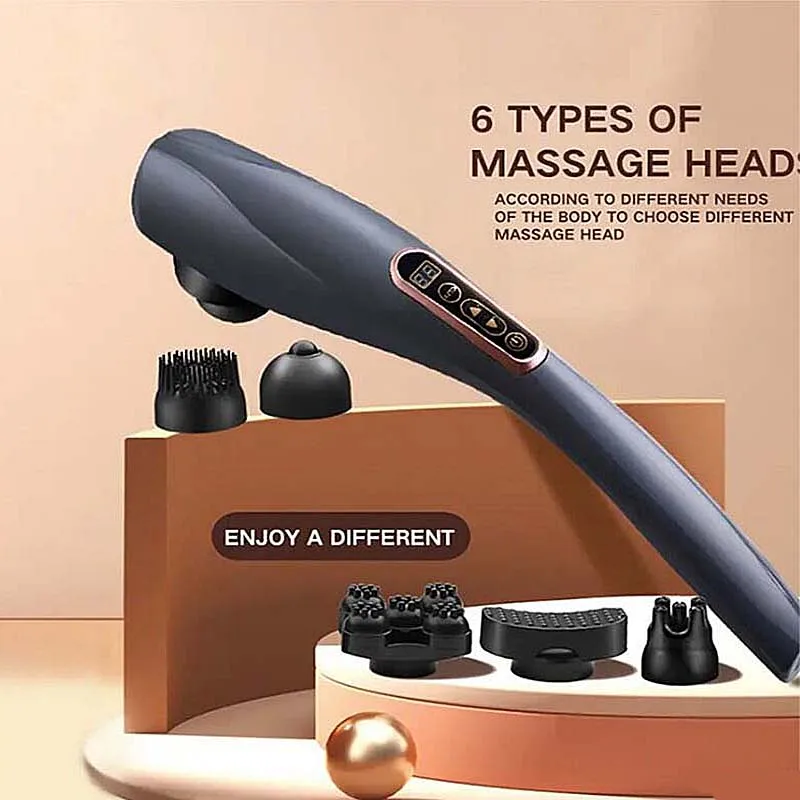 Personal Handheld 6 Massage Head Cordless Electric Deep Tissue Percussion Muscle Stick Massage Vibration Fitness Massager