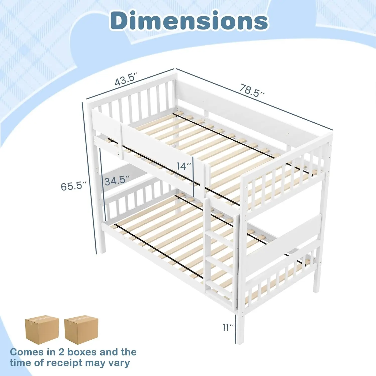 Wood Bunk Bed Twin Over Twin, Solid Wood Bunk Bed Frame With Ladder & Safety Guardrails, Space-Saving Convertible, Customized