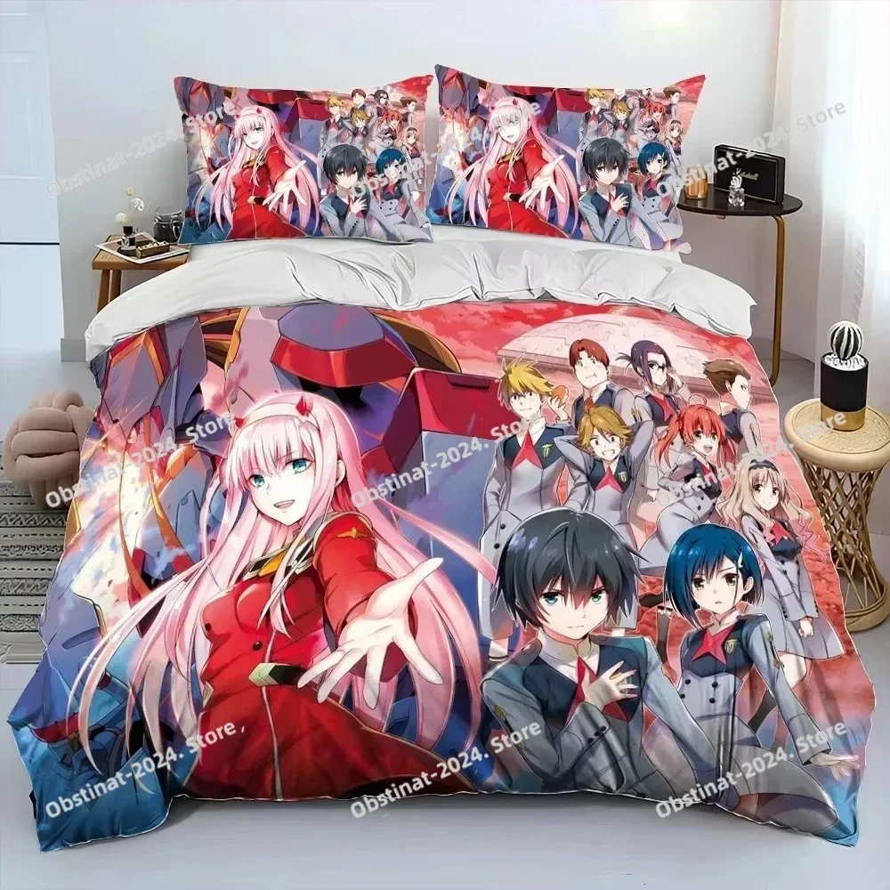 Zero Two DARLING In The FRANXX Anime Printed Bed Set Duvet Cover Pillowcase Bedding Set Bed Linen Sheet Quilt Cover Full Size
