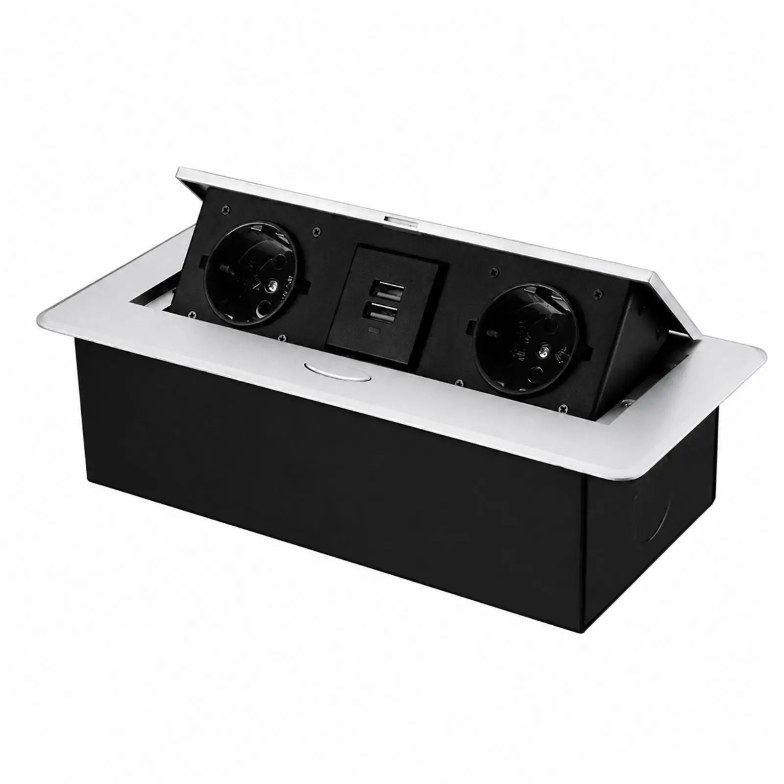 Quick-Setup Desktop Power Outlet CE Certified Foldable Desk Outlet with USB Ports Aluminum Alloy Conference Table Power Hub for