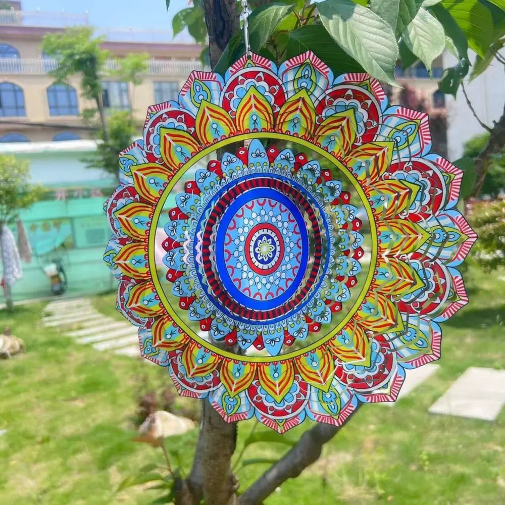 3D Mandala Metal Wind Spinner Hanging Ornament For Garden Yard Outdoor Decor Art Lawn Sculpture Pastoral Design Gift