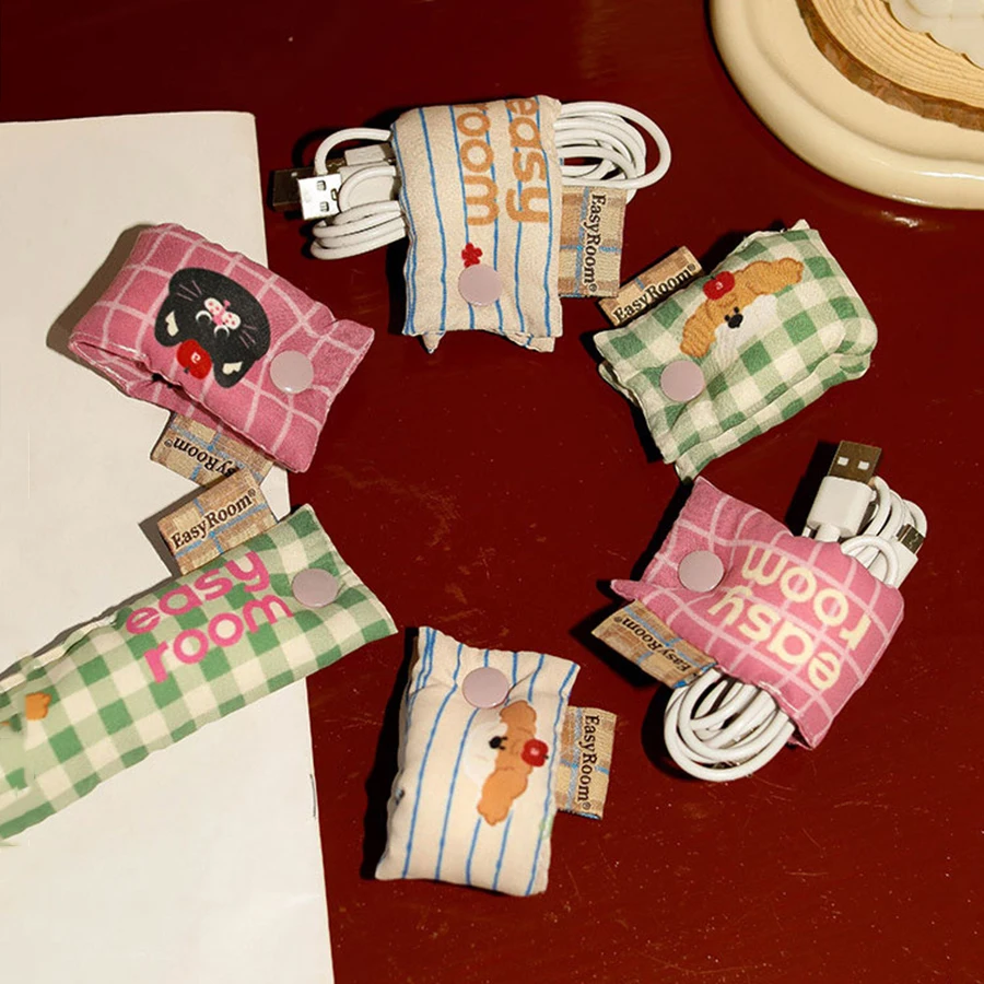 1 brida para cables floral de dibujos animados lindo • Organizador de cables de tela estilo INS, adorables correas de alambre reutilizables para cables de auriculares/datos