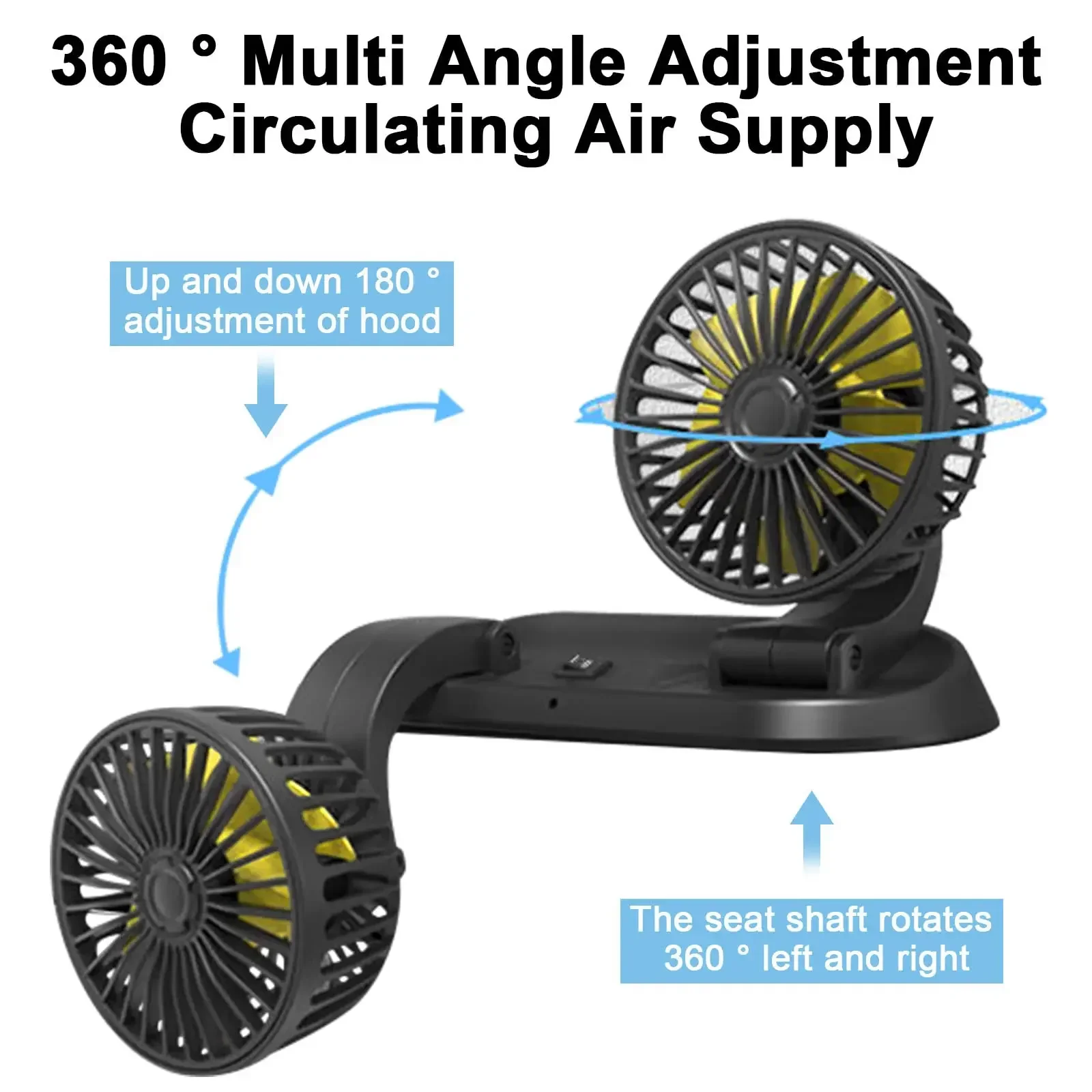 Electric Car Cooling Fan 360 Degree Rotatable Telescopic Dual Head with Cigarette Plug Low Noise Automobile Fan for Car Seda