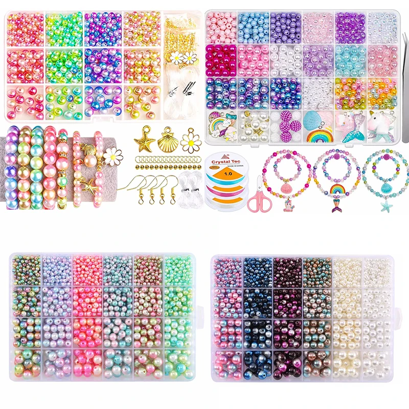 Gradient Pearls Beads Bracelet Making Kit ABS Pearl Beads Kit for DIY Earrings Necklaces Bracelets Jewelry Making Craft