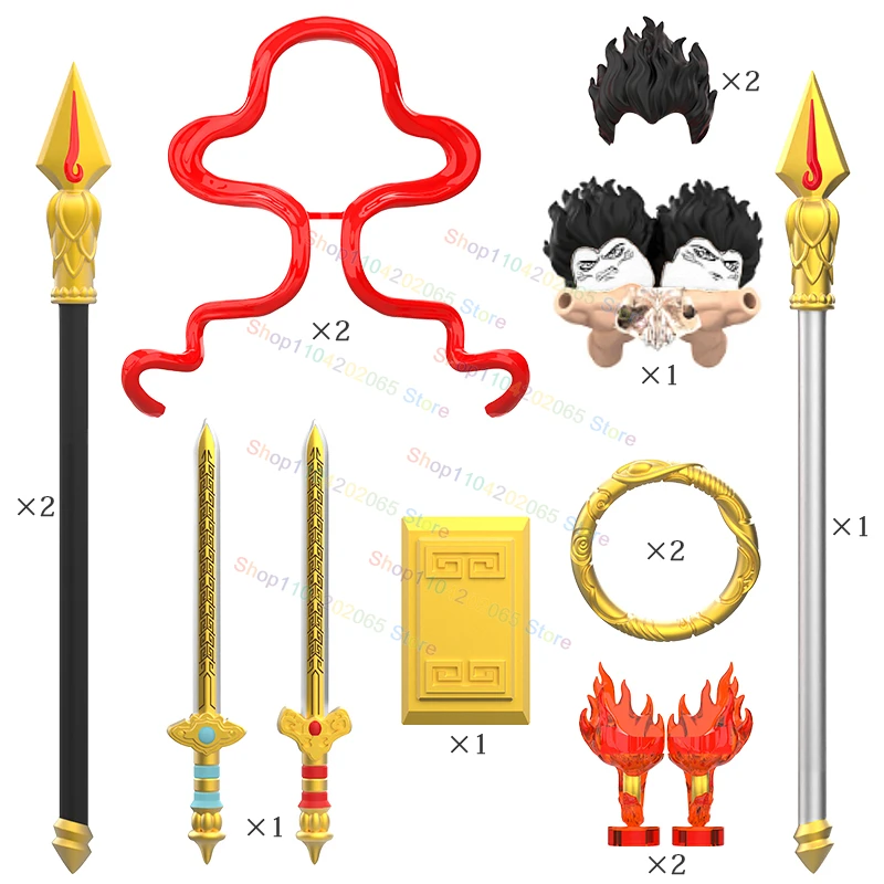 

P8009+P8010 Nezha Action Figures Weapons Accessories Qiankun Circle Flame Gun MOC Myths legends Ancient Model Bricks Puzzle Toys