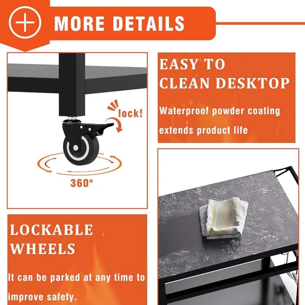 20"x32" Double-Shelf Grill Table Movable Grill Cart, Outdoor Food Prep & Pizza Oven Table Cart