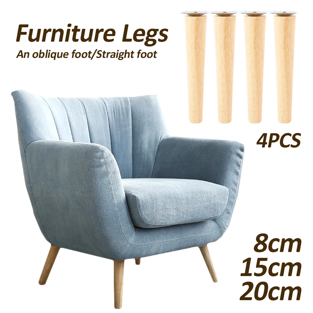 4 pièces pieds ronds en bois massif, pieds de table basse, pieds de canapé, table, support d'armoire TV, pieds stables, capuchons de pieds de chaise, inclinés/droites