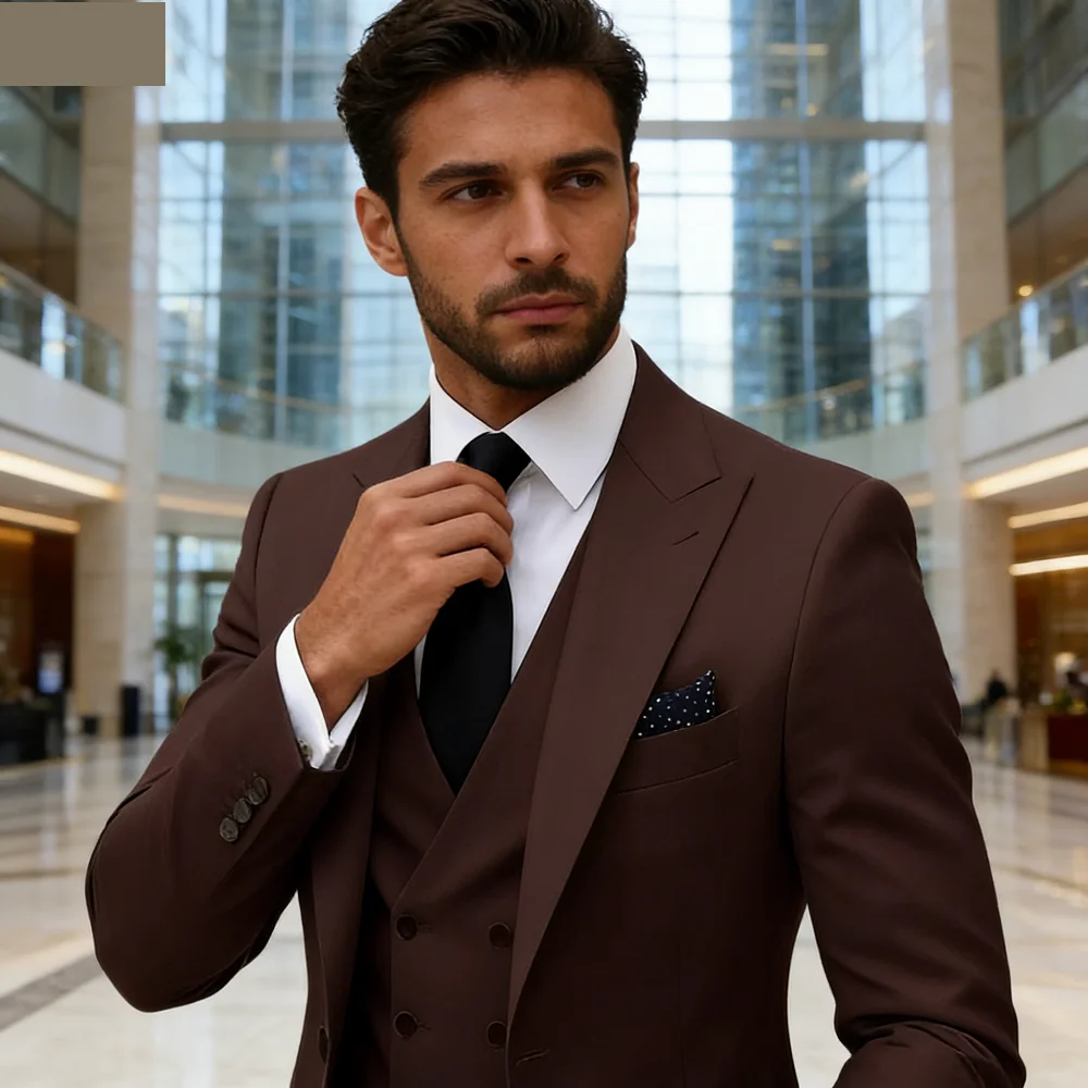 

Solid Color Men's Formal Business Tuxedo Wedding Suit Slim Fit Groomsmen Smoking 3pcs Set Peak Lapel Classic Men's Suit