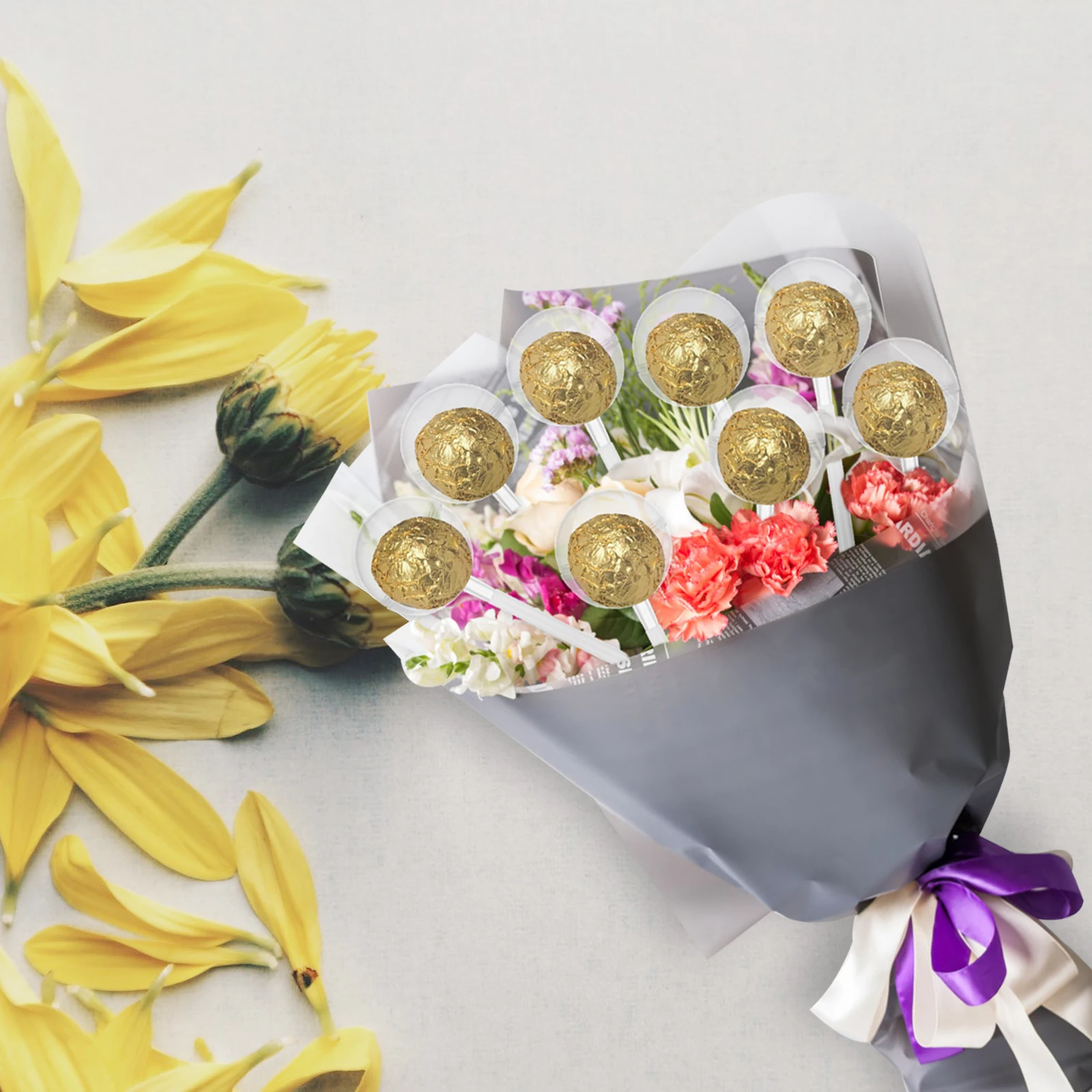 

100pcs Chocolate Ball Holder Clear Support for Bouquet Decoration Muffin Base Transparent Reusable Premium Material Practical