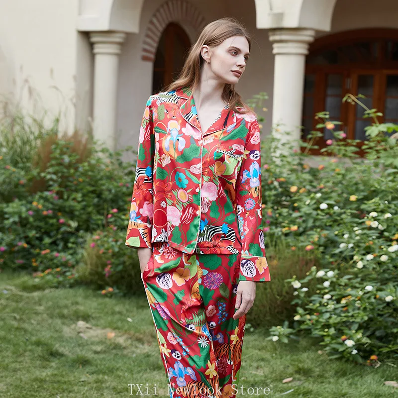 Moda confortevole pigiama di seta del ghiaccio da donna di fascia alta Sense ins Style risvolto primavera ed estate manica lunga vestito da casa