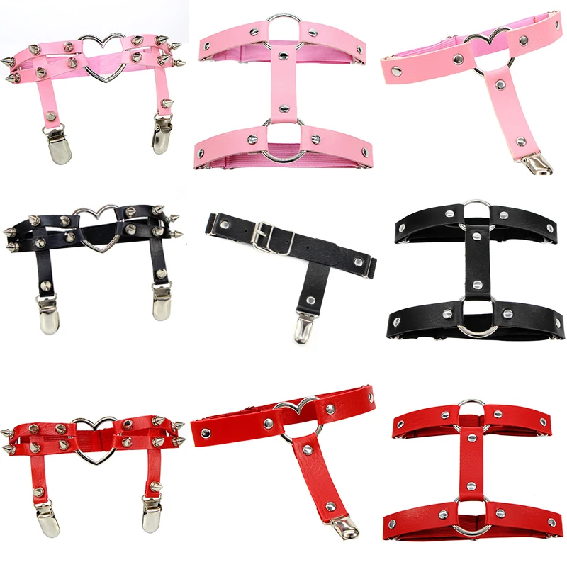 New Women Elastic Pu Leather Leg Ring Garter Lingerie Belt Punk Heart Rivet Thigh Ring Goth Harajuku Harness Stockings Garter