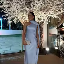 Wedding Guest Dresses Ribbon Halter Off Shoulder Maxi Dress - Blue