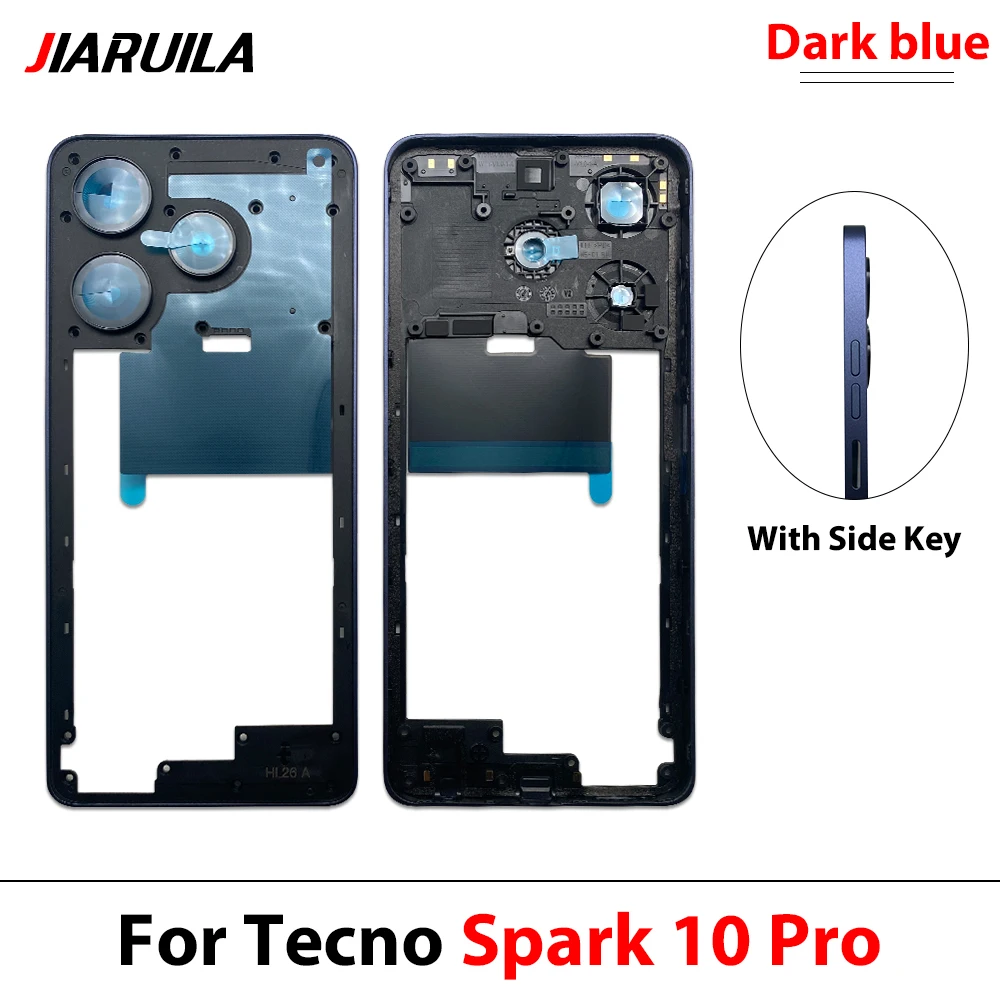 Housing Middle Frame Battery Cover For Tecno Spark 10 Pro Blue White Rear Door Back Case with Camera lens