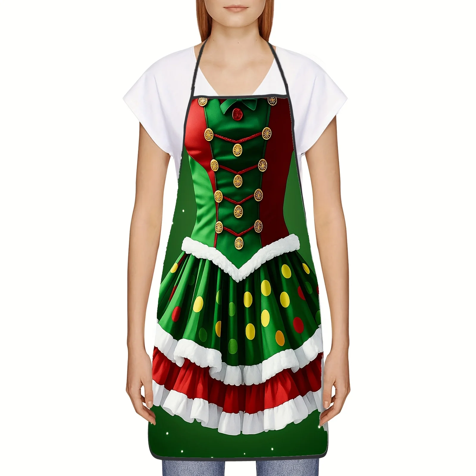 Christmas Printed Apron for Home Baking Cooking, Holiday Party Cosplay, Kitchen Stain‑proof, Funny Christmas Holiday Gift