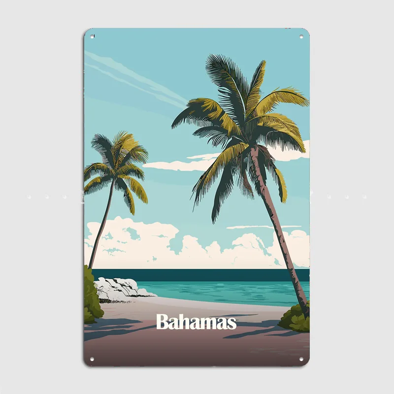 Bahamas Palm Tree Beach Travel Poster Metal Sign Life Wall Custom Bedroom Indoor Home Wall Decor Posters Room Decoration