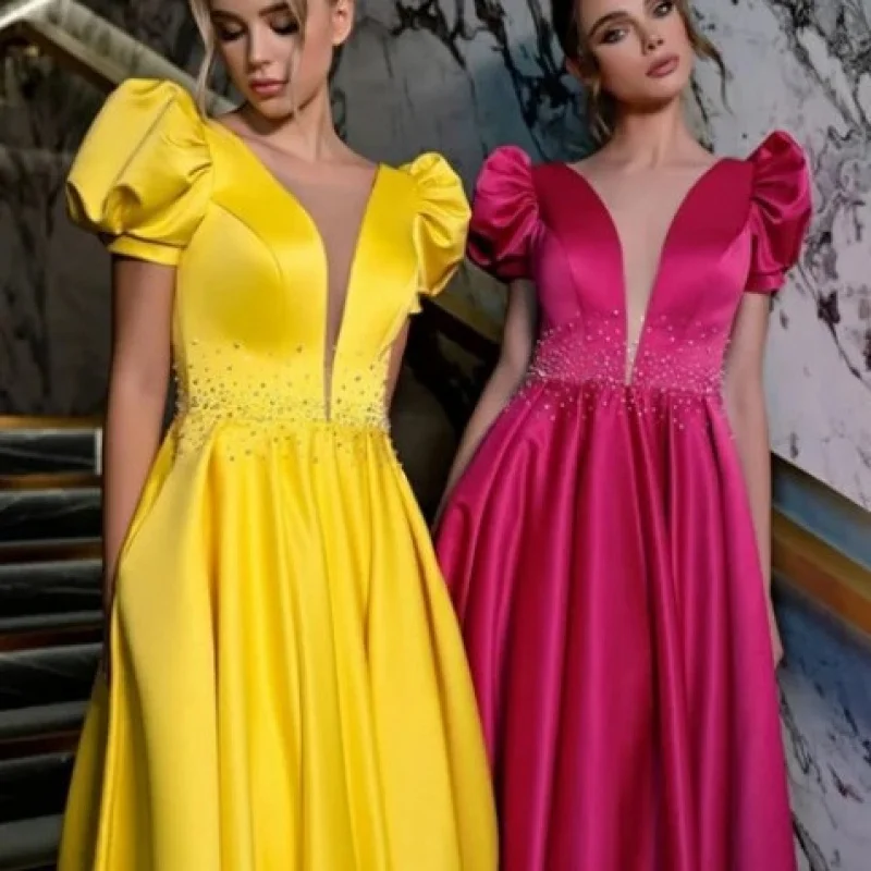 2024 Europe and America Border New Large Yellow LongHigh Waist Fashion Evening Dress