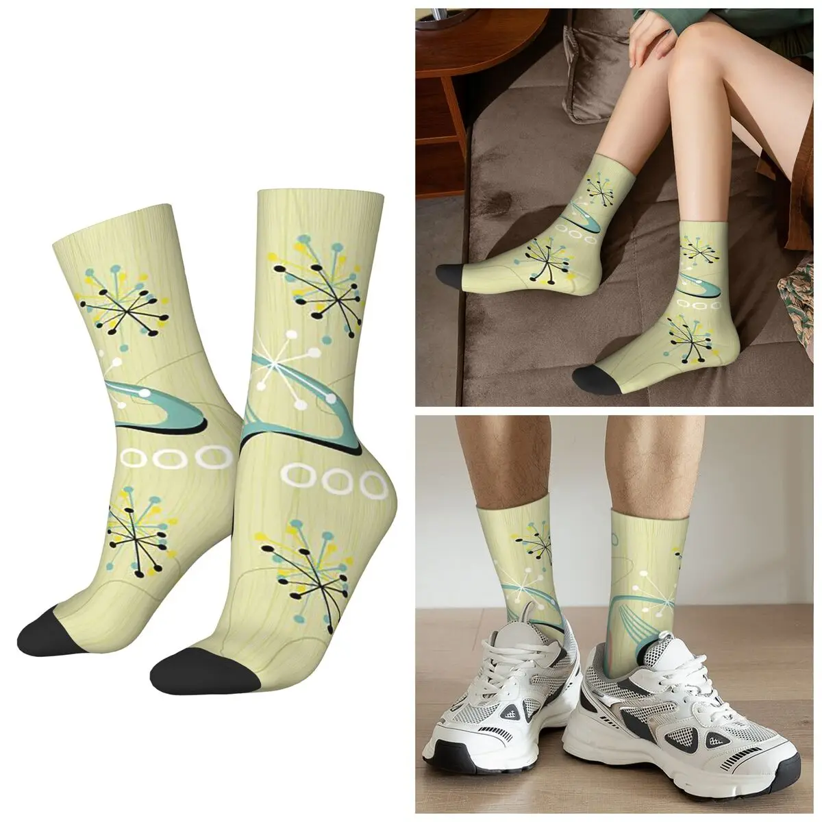 All Seasons Retro Eames-Era Atomic Inspired Geometry Pattern Socks Harajuku Crew Socks Super Soft Stockings for Men Women