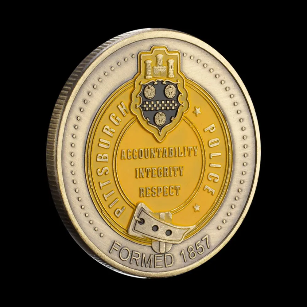 United States Pittsburgh Police Department Souvenir Accountability Integrity Respect Saint Micheal Copper Plated Challenge Coin view 5