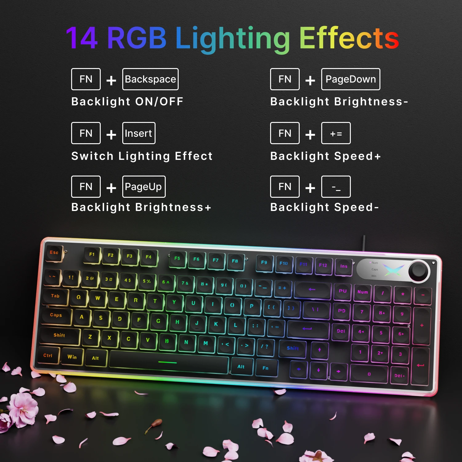 EWEADN Wired RGB Gaming Keyboard 98 Keys, Silent Office Keyboard with Screen Knob,Aluminum Panel,Ergonomic for PC/Laptop/Windows - Image 4