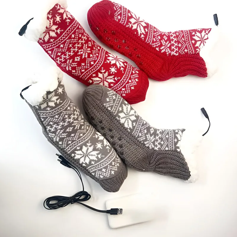 

New USB Home Foot Warmer Electric Floor Heated Socks Heated Shoe Covers Christmas Warm Socks