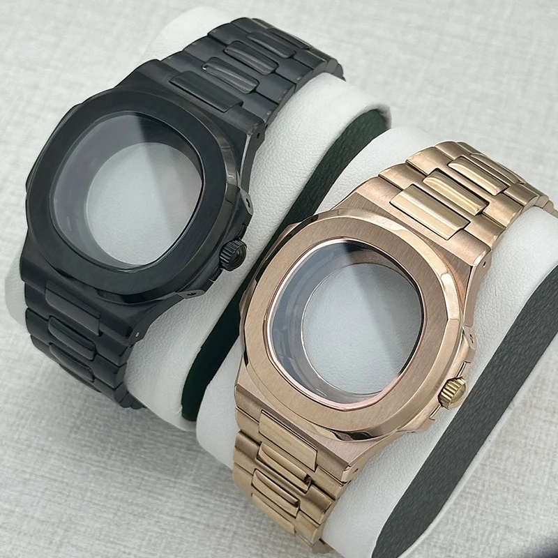 

40mm Nautilus Watch Case Set Sapphire Crystal 30.5mm Dial Silver Black Rose Gold Case Compatible NH35 NH36 4R35 7S26 Movements