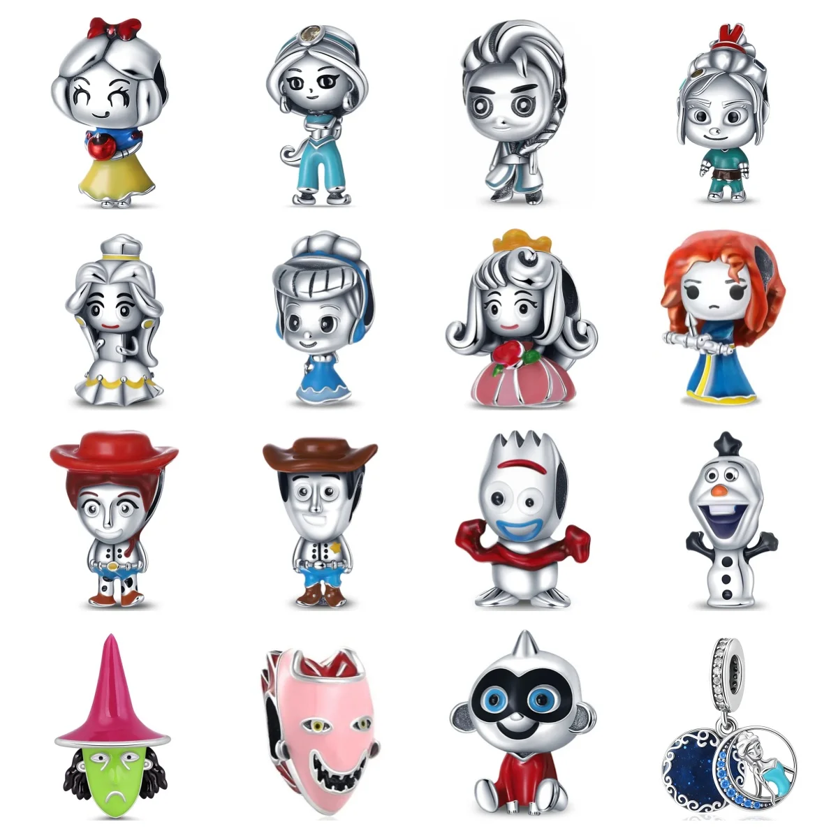 Miniso Disney S925 plata personaje de dibujos animados princesa Caballero muñeco de nieve encanto cuenta apto para Pulsera Original DIY joyería fina para niñas