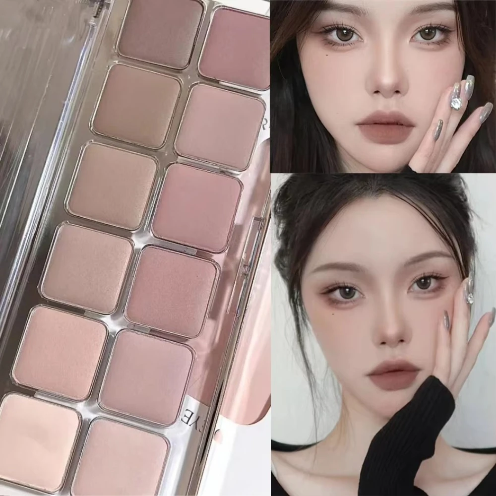 Low Saturation Eyeshadow Palette All Matte Tea Apricot Eye Make up Palette Daily Earth Makeup Long Lasting Eye Shadows 12-Colors