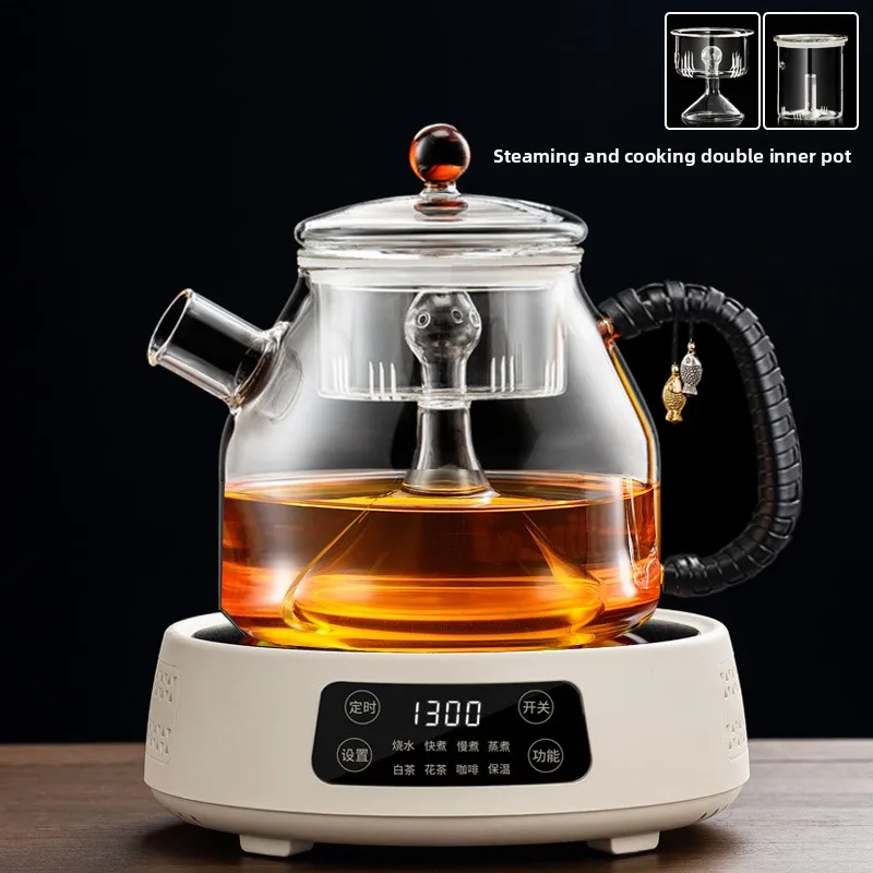 Large-capacity full-glass steaming teapot Heat-resistant thickened glass tea maker Electric ceramic stove Heating