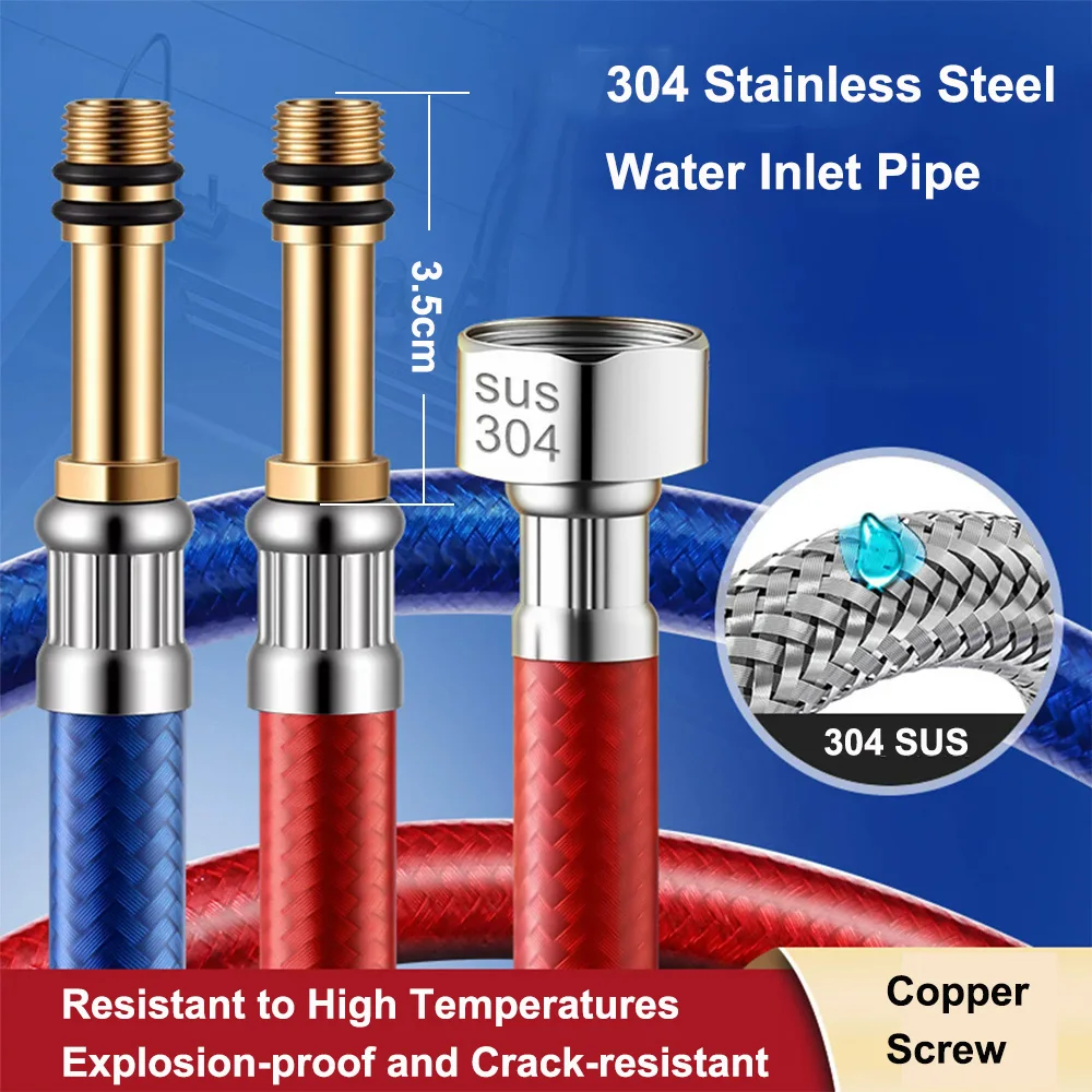 60/80/100cm PVC Plastic-coated Pointed Stainless Steel Braided Faucet Water Inlet Pipe Cold Hot Explosion-proof Flexible Hose