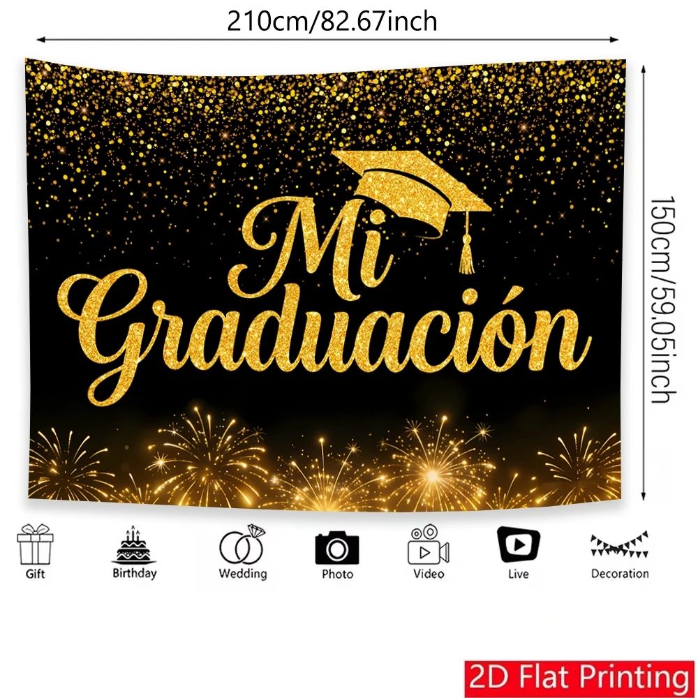 1 Stück Abschlussfeier-Hintergrundbanner aus Polyester, Partybanner, Fotokabinen-Hintergrundstoff für Abschlussfeier-Dekorationen – Detail 3