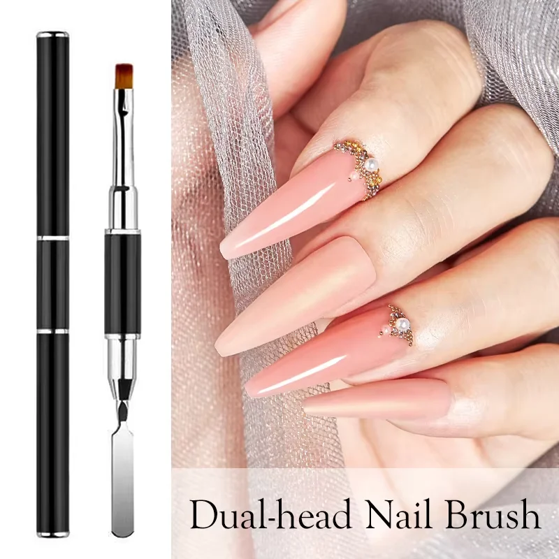 LINMANDA Gel Nail Brush Stainless Steel Dual-Ended Nail Art Brushes 2 in 1 Design Flat Gel Nail Art Slice Builder Gel Brush Tool image 5
