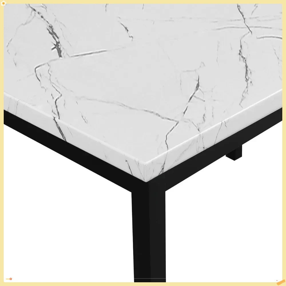 Set da pranzo in metallo da 5 pezzi con piano in finto marmo laminato, tavolo bianco con sedie bianche 45 x 28,5 x 30 pollici