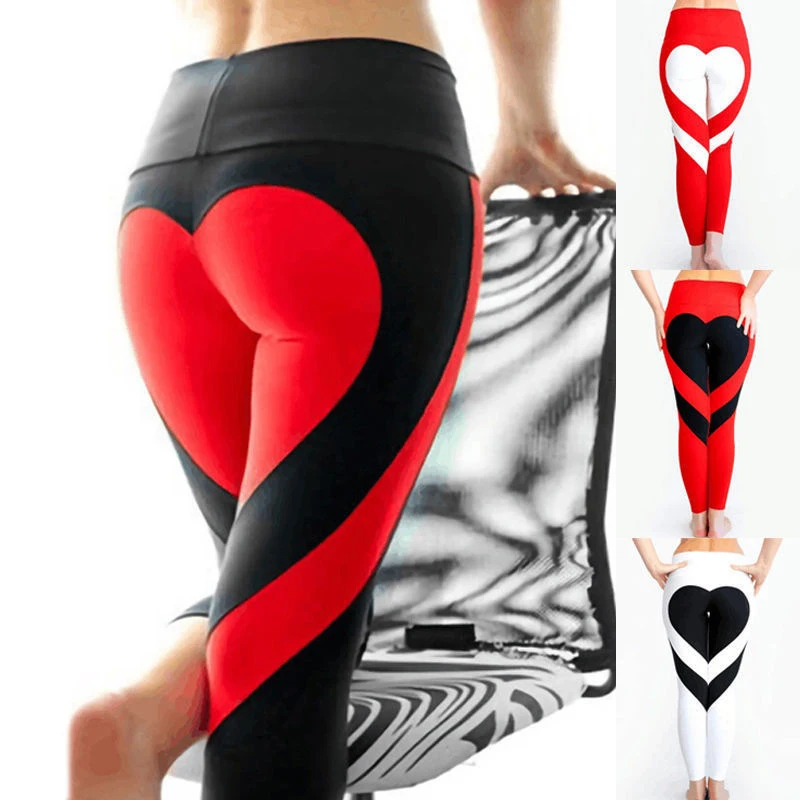 Women Tight Peach Hip Love Leggings High Waist Yoga Pants New Black Red Pink Printed High Elastic Sport Milk Silk Fitness Legins