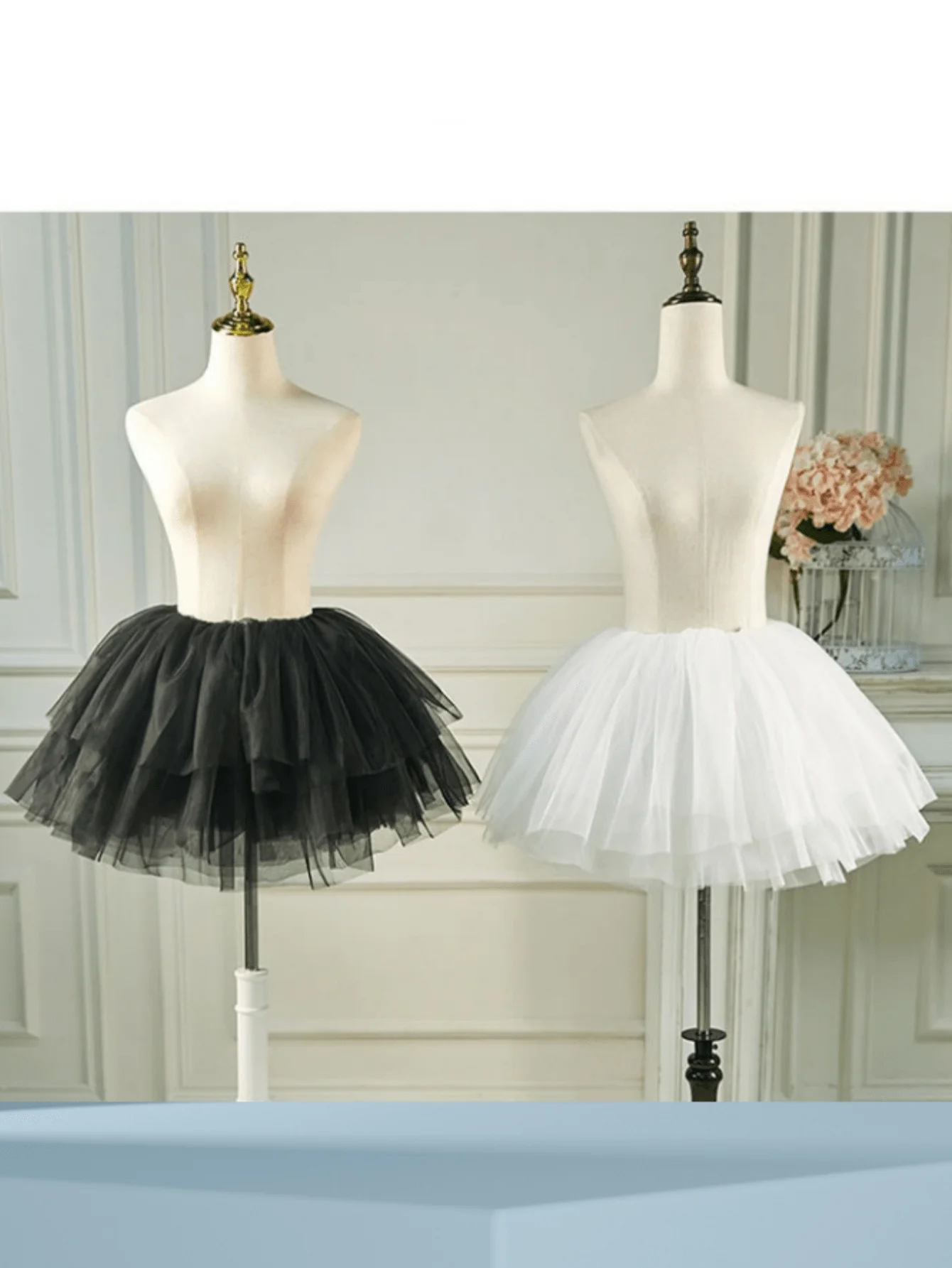 2024 ใหม่สีขาวสีดํา PUFFY Tulle Lolita กระโปรงคอสเพลย์กระโปรงไม่มีกระดูก