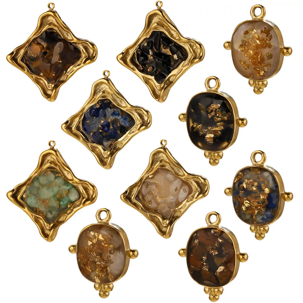 2 Stück Edelstahl Vintage Emaille-Anhänger, vergoldeter Harz-Verbinder-Charm für DIY Ohrring- und Halsketten-Schmuckherstellungszubehör – Detail 1