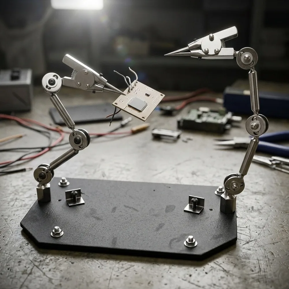 Third Hand Soldering Clamp with Auxiliary Clip and Fixing Screws - 25cm Wide 16cm Tall Metal Plastic Construction