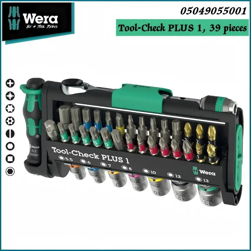 

Портативный набор инструментов Wera 05049055001 Tool-Check Plus, 39 шт. — ZyklopMini, с цветным кодированием, биты для дома/сделай сам/машины