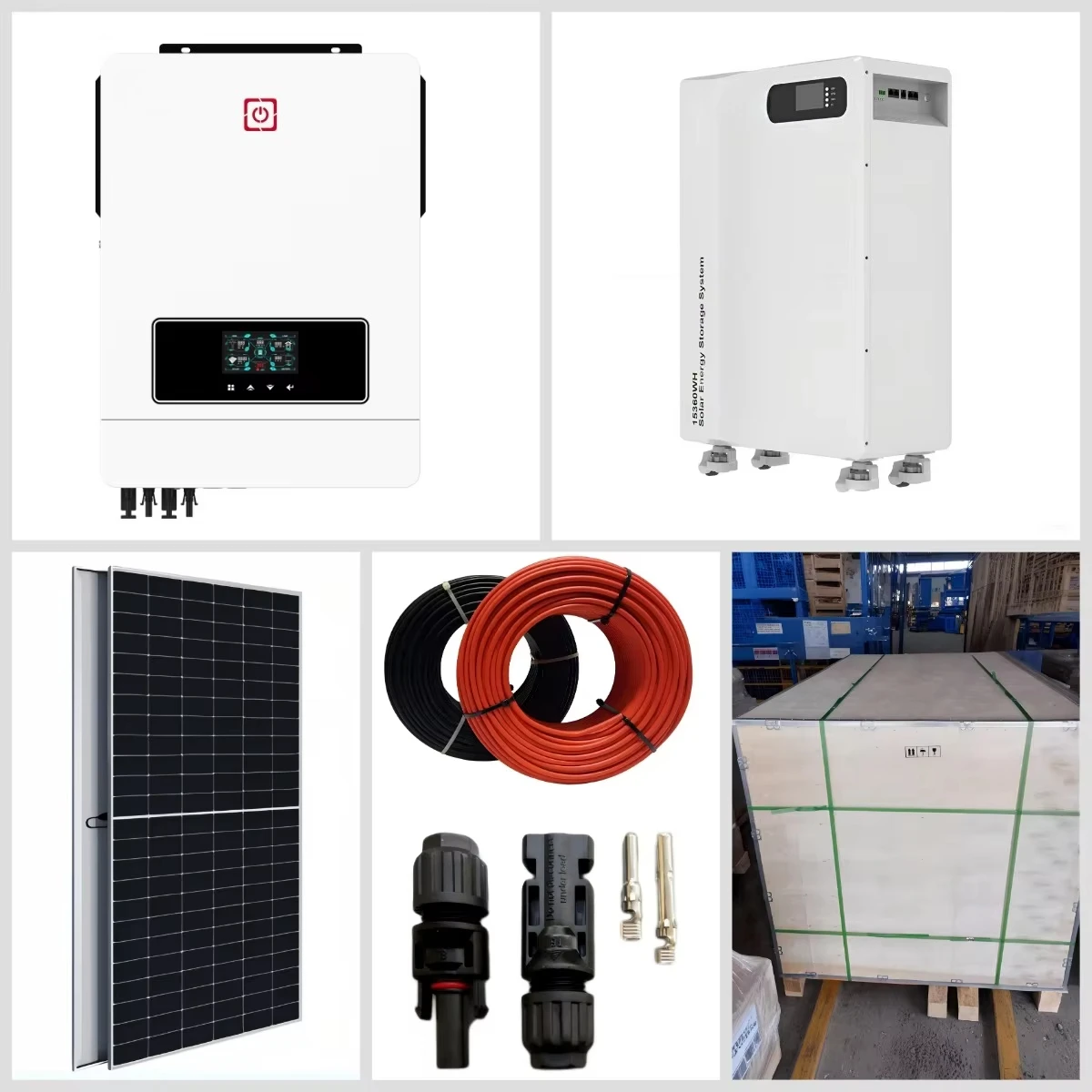 مجموعة نظام عاكس الطاقة الشمسية الهجين 6.2KW على الخروج الشبكة لوحة طاقة شمسية أحادية البلورية بطارية ليثيوم أيون MPPT للاستخدام المنزلي