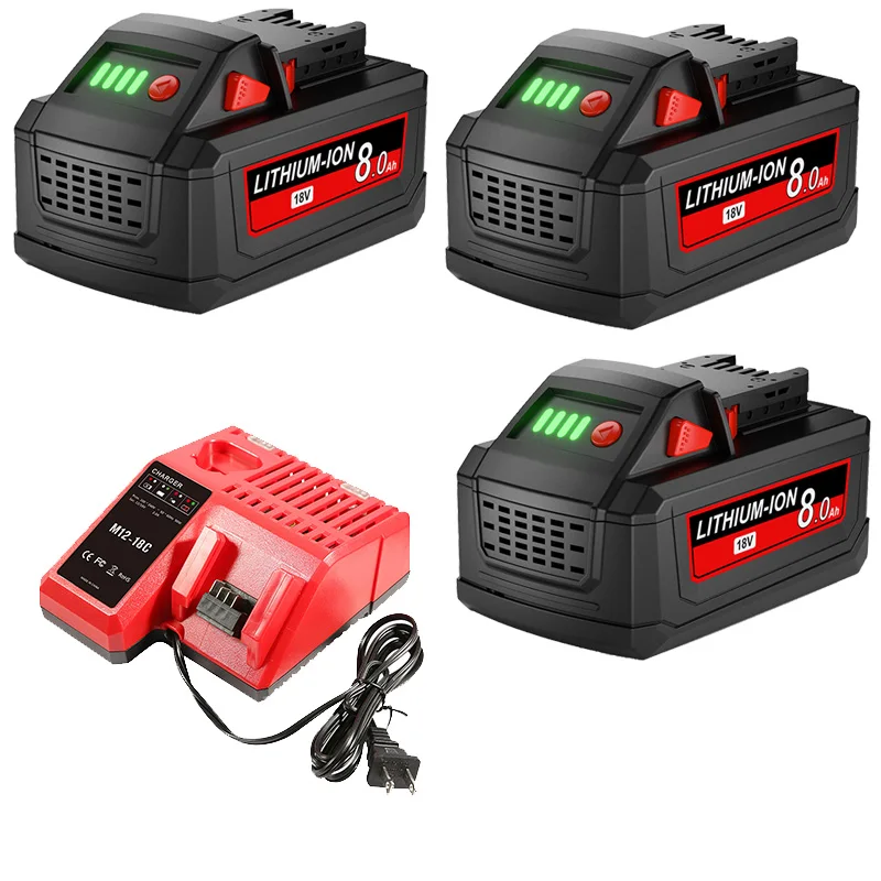 Voor Milwaukee M18 18V Batterij 8000mAh Li-Ion Batterij 48-11-1815 48-11-1850 Oplaadbare Power Tools Batterij met 6A lader