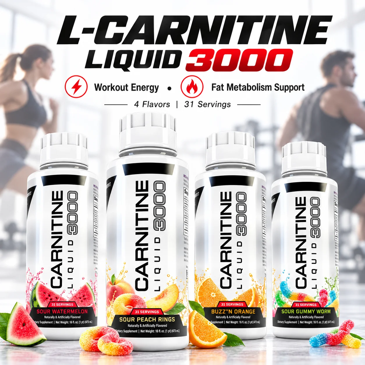 L Carnitine Liquid 3000mg Workout Energy & Fat Metabolism Support with Acetyl L Carnitine, L Carnitine Tartrate, 31 Servings
