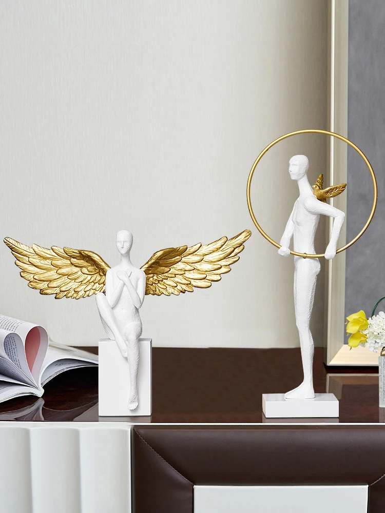 European Wing Angel Figuras Decorativa Resin Furnishing Home room Table Statues Decor Art Cafe Bookcase Cabinet Ornaments Crafts