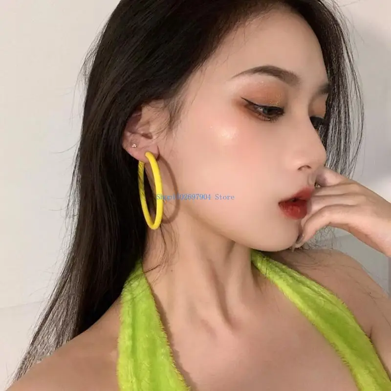N7YF Handmade Circle Hoop Earrings Geometric Drop Earrings Statement Ear Jewelry
