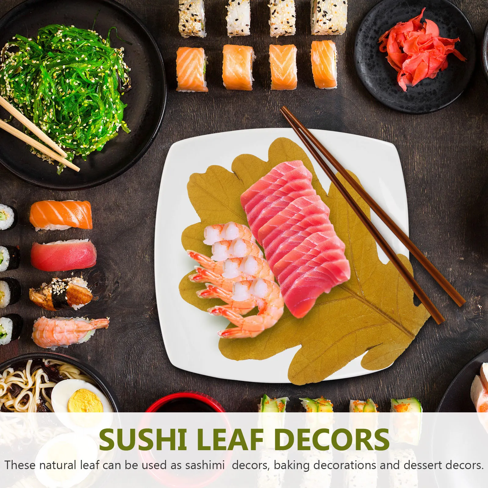 

20Pcs Natural Sushi Leaf Decors Japanese Restaurant Sashimi Plate Dessert Baking Tray Food Photography Props Sushi Leaf Decors
